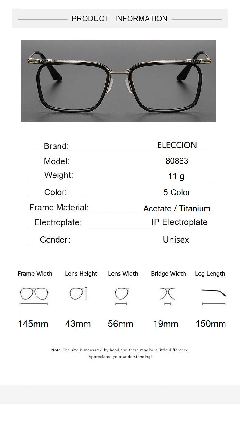 Eleccion Unisex Full Rim Square Titanium Acetate Eyeglasses 80863