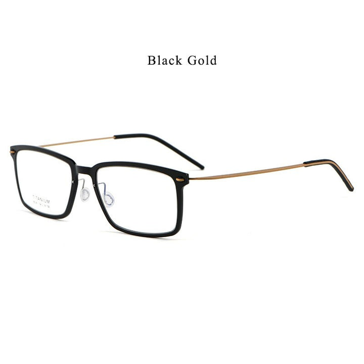 Hdcrafter Men's Full Rim Square Screwless Titanium Eyeglasses 6528hs Full Rim Hdcrafter Eyeglasses Black Gold  