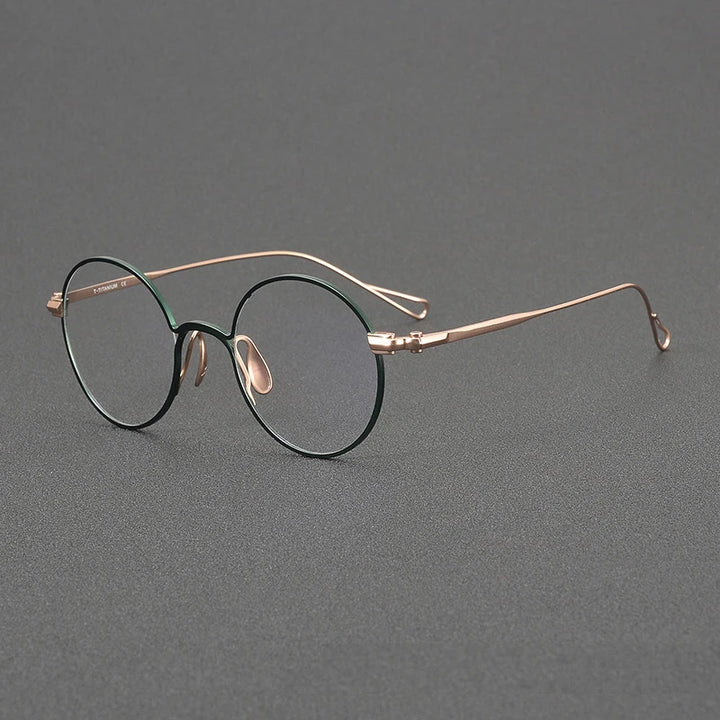 Black Mask Unisex Full Rim Round Titanium Eyeglasses 2152 Full Rim Black Mask Green-Rose Gold  