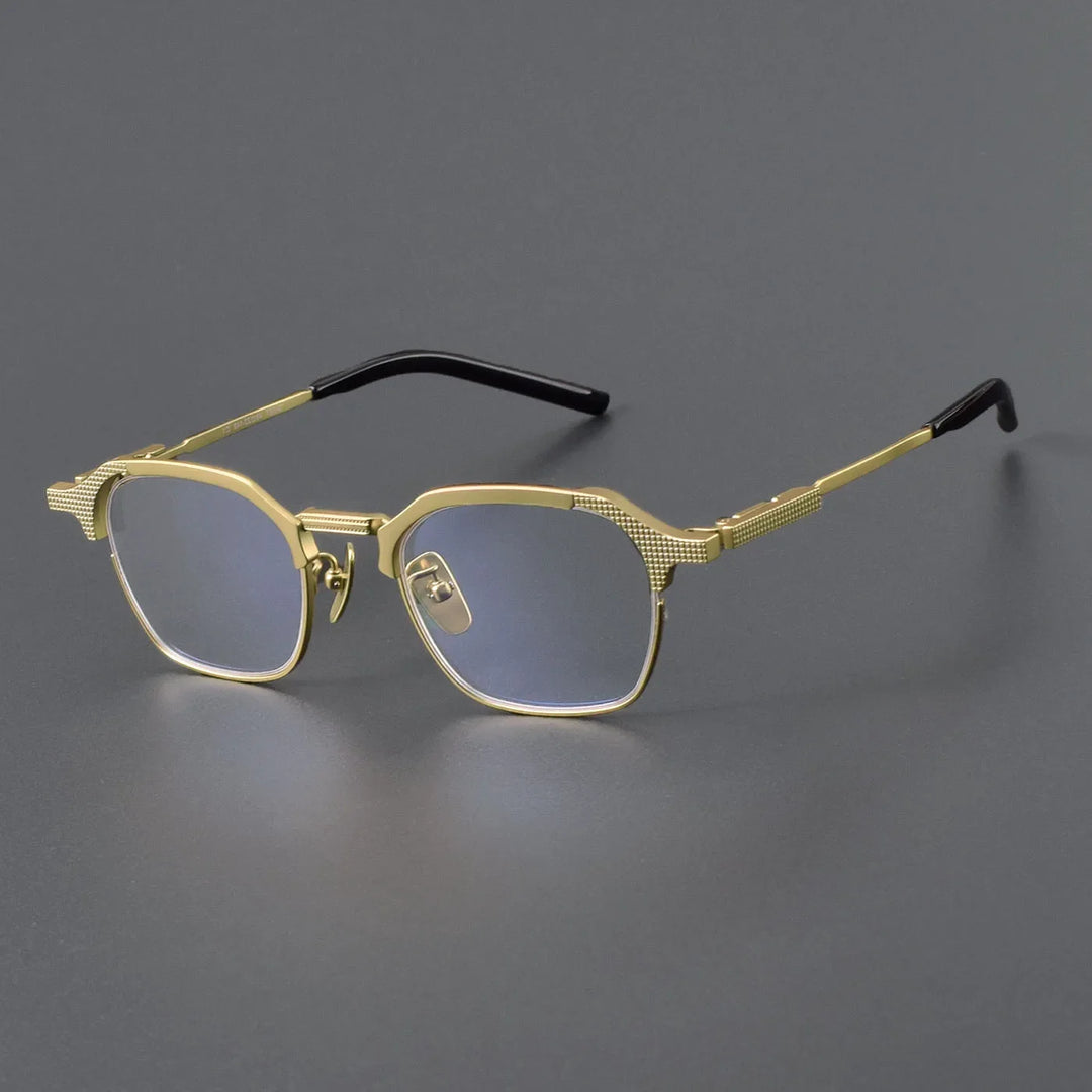 Aror Unisex Full Rim Flat Top Square Titannium Eyeglasses 490420 Full Rim Aror Gold