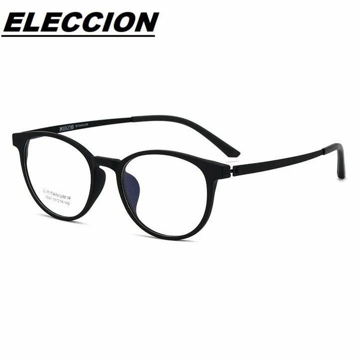 Eleccion Unisex Full Rim Round Tr 90 Titanium Eyeglasses 3091 Full Rim FuzWeb C1. Black