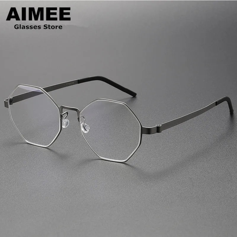 Aimee Unisex Full Rim Polygon Screwless Titanium Eyeglasses 9609 Full Rim Aimee Gun-Grey  