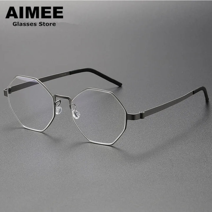 Aimee Unisex Full Rim Polygon Screwless Titanium Eyeglasses 9609 Full Rim Aimee Gun-Grey  