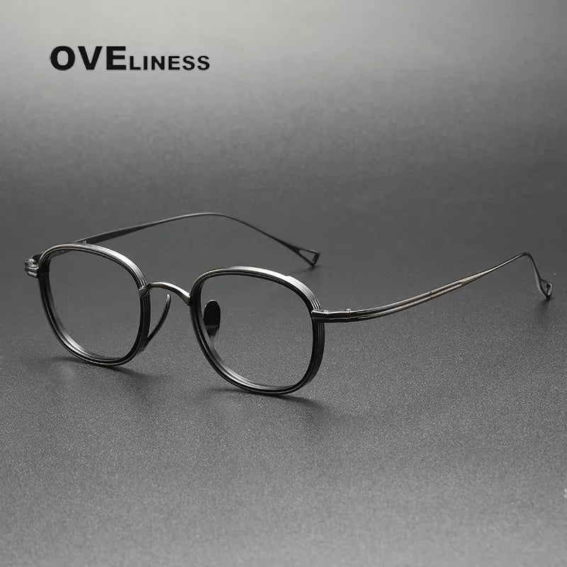 Oveliness Unisex Full Rim Square Titanium Acetate Eyeglasses 41221 Full Rim Oveliness gun black  