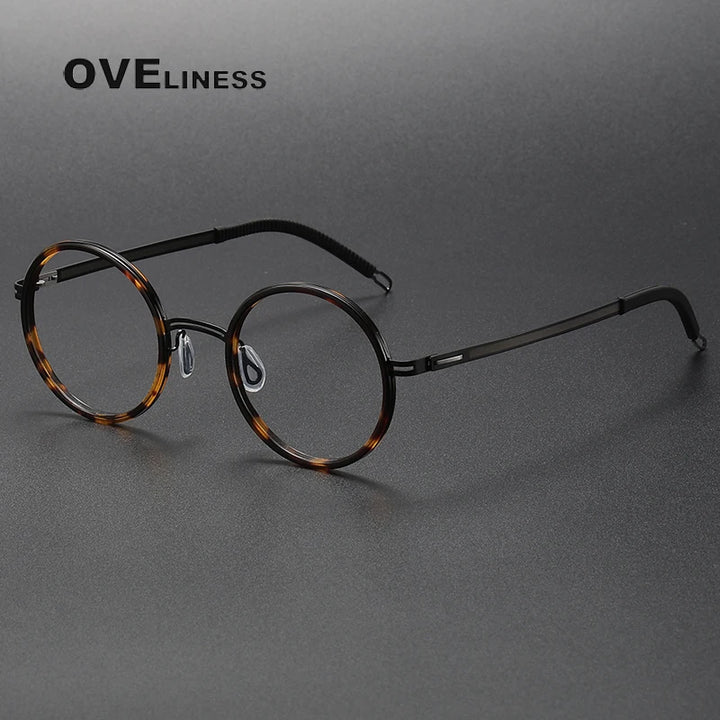 Oveliness Women's Full Rim Round Acetate Titanium Eyeglasses 822321