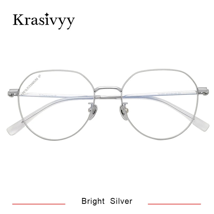 Krasivyy Womens Full Rim Round Titanium Eyeglasses Kr8188 Full Rim Krasivyy Bright Silver  