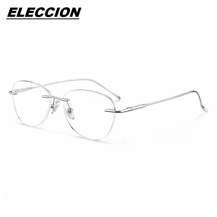 Eleccion Women's Rimless Oval Cat Eye Titanium Eyeglasses 124203 Rimless Eleccion Silver CHINA