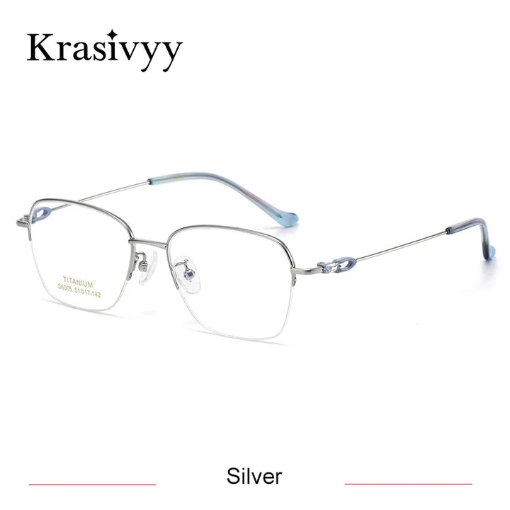 Krasivyy Women's Semi Rim Square Titanium Eyeglasses 6005 Semi Rim Krasivyy Silver  