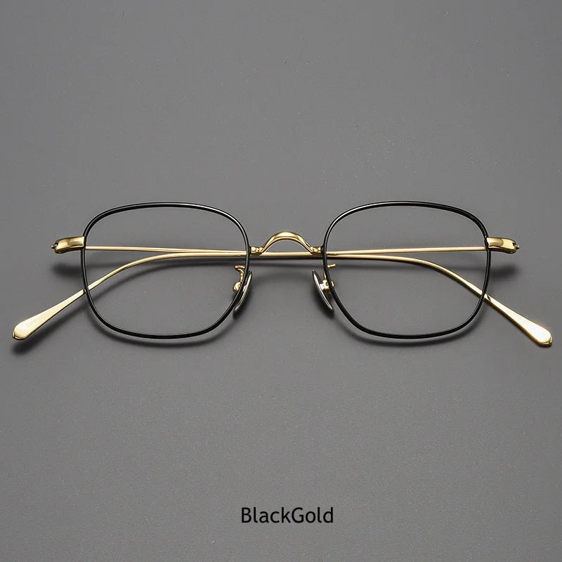 KatKani Men's Full Rim Square Titanium Eyeglasses S199 Full Rim KatKani Eyeglasses BlackGold  