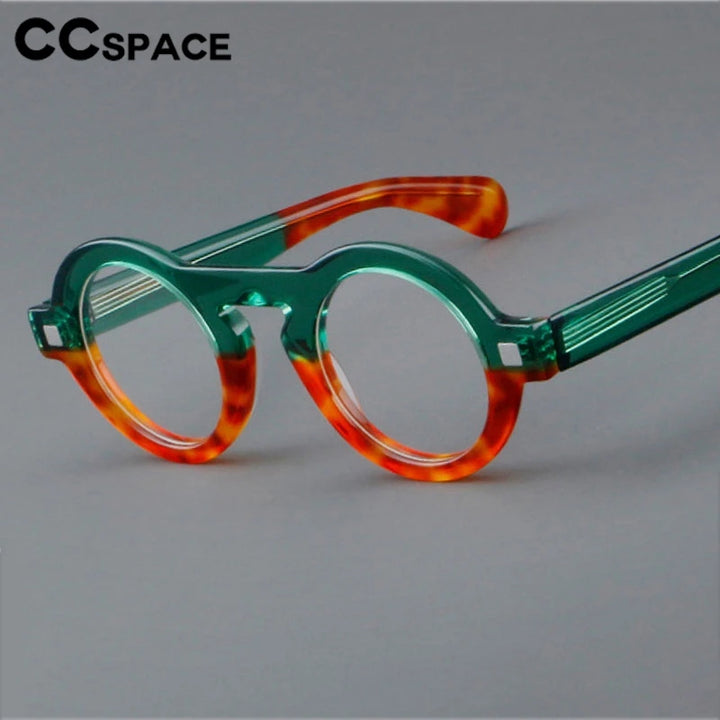 CCspace Unisex Full Rim Round Thick Acetate Eyeglasses 301598 Full Rim CCspace   