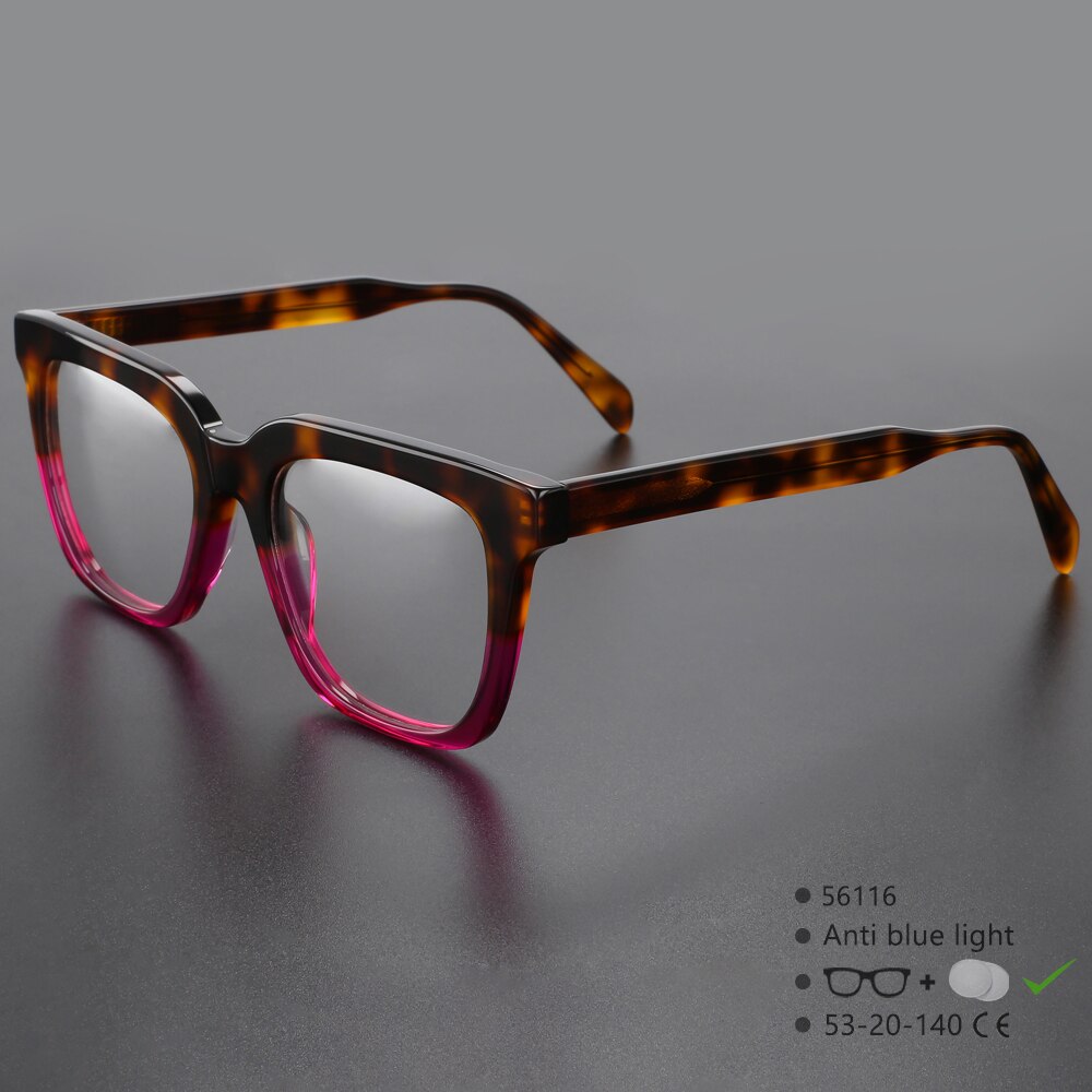 CCSpace Unisex Full Rim Square Acetate Fiber Eyeglasses 56116 Full Rim CCspace PurpleLeopard China 