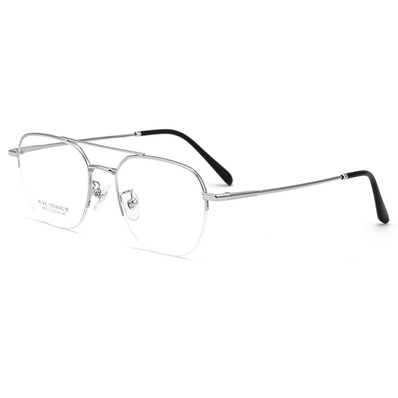 Gmei Unisex Semi Rim Square Double Bridge Titanium Eyeglasses P052 Semi Rim Gmei Optical Silver  