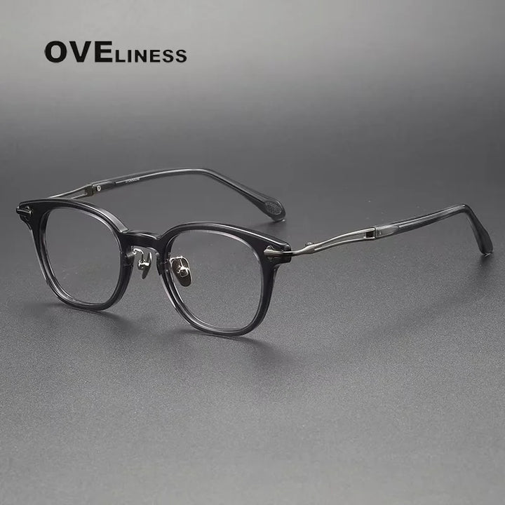 Oveliness Unisex Full Rim Oval Square Acetate Titanium Eyeglasses 814047 Full Rim Oveliness grey gun