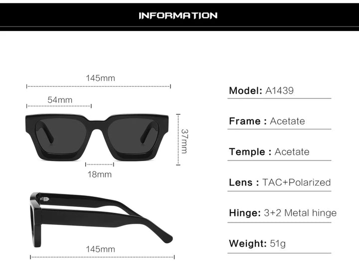 Black Mask Unisex Full Rim Square Thick Acetate Sunglasses 721439