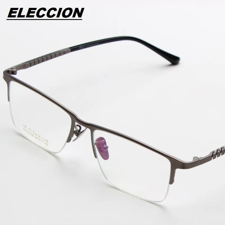 Eleccion Unisex Semi Rim Square Titanium Eyeglasses 14450 Semi Rim Eleccion Gray