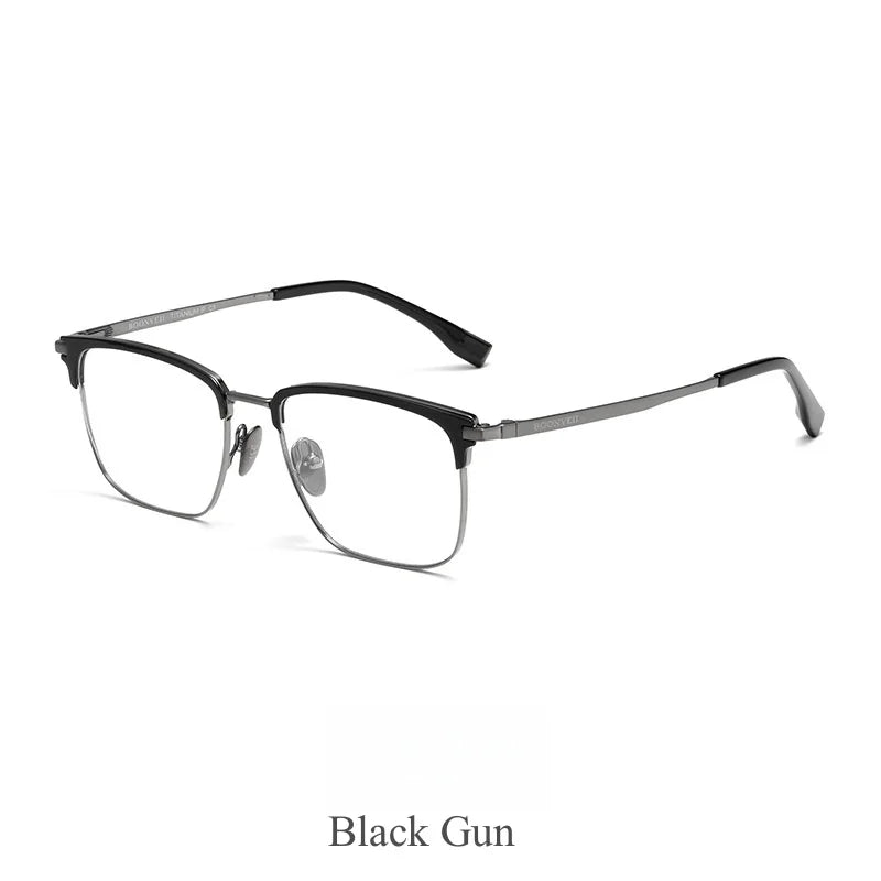 KatKani Mens Full Rim Browline Square Titanium Eyeglasses Bv7206v Full Rim KatKani Eyeglasses BlackGun  