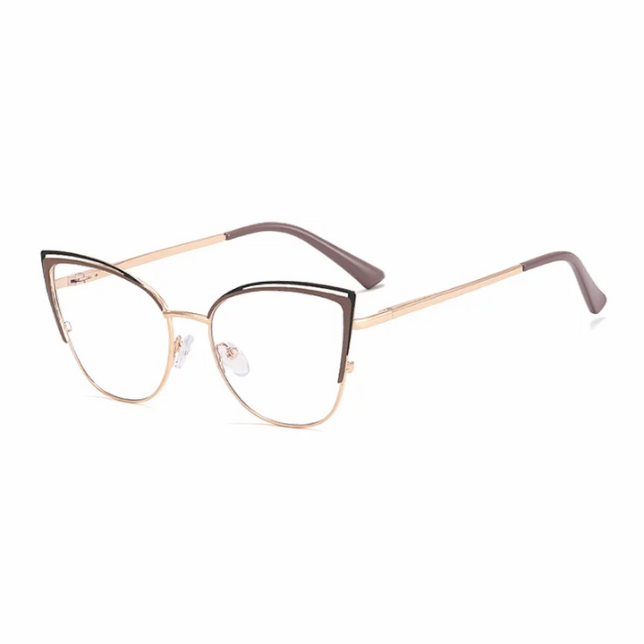 Ralferty Women's Full Rim Square Cat Eye Alloy Eyeglasses R8206 Full Rim Ralferty C6 Coffee Black CHINA 