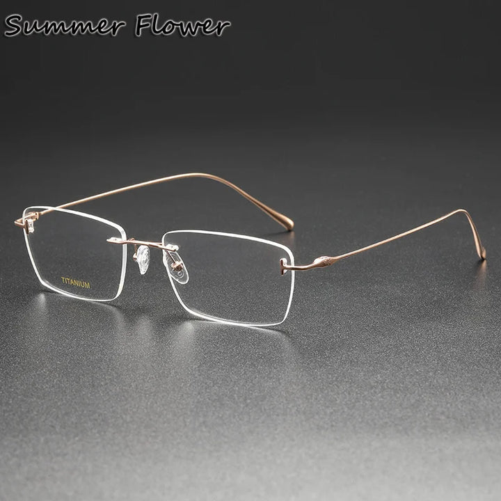 Summer Flower Unisex Rimless Polygon Square Titanium Eyeglasses 85678 Rimless Summer Flower Rose Gold