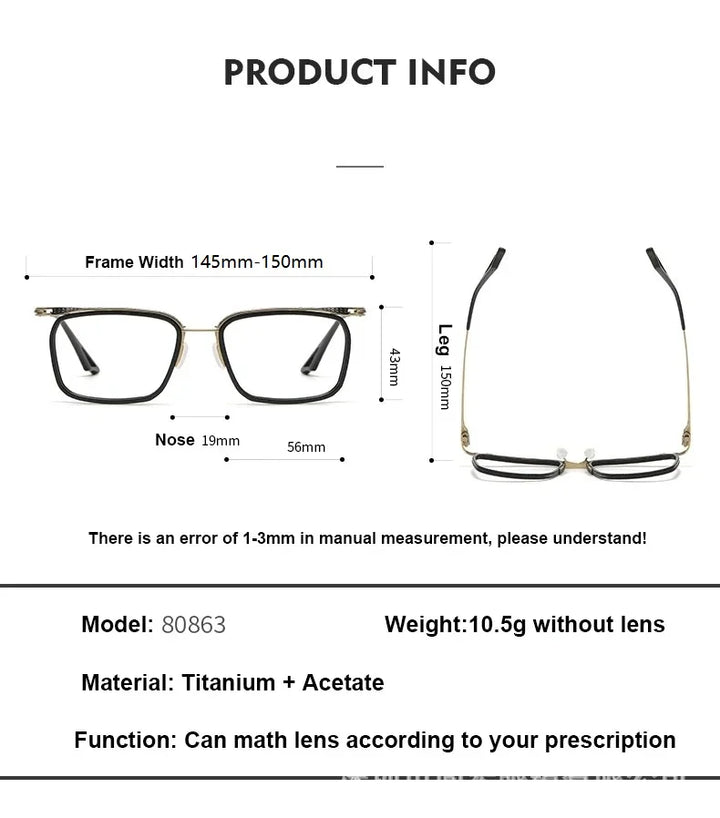 Bobbie Unisex Full Rim Square Acetate Titanium Eyeglasses 808639