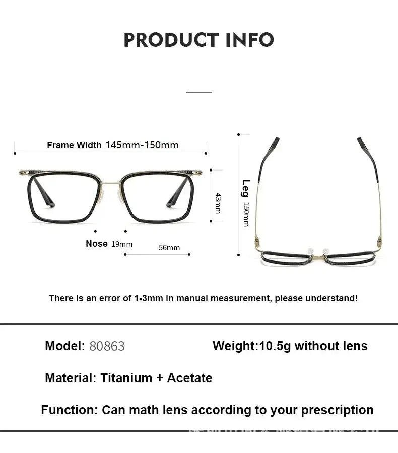 Bobbei 808630 Men’s Big Titanium Square Full-Rim Frames FuzWeb