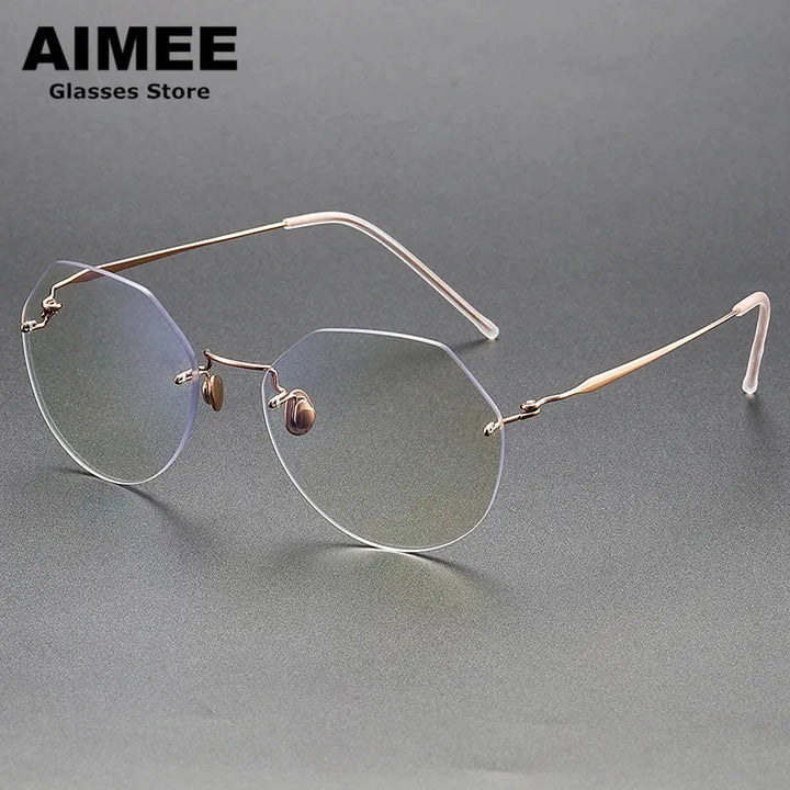 Aimee Women's Rimless Flat Top Round Titanium Eyeglasses 2431 Rimless Aimee Golden  