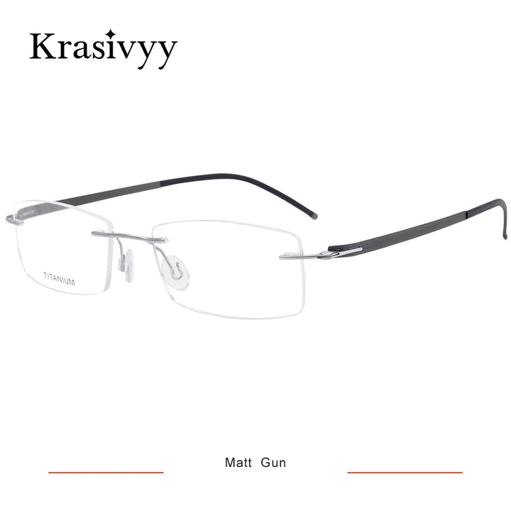 Krasivyy Unisex Rimless Square Screwless Titanium Eyeglasses 5001 Rimless Krasivyy Matt Gun  