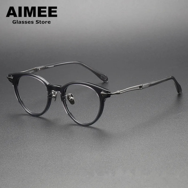 Aimee Unisex Full Rim Round Titanium Acetate Eyeglasses 1721 Full Rim Aimee Grey  