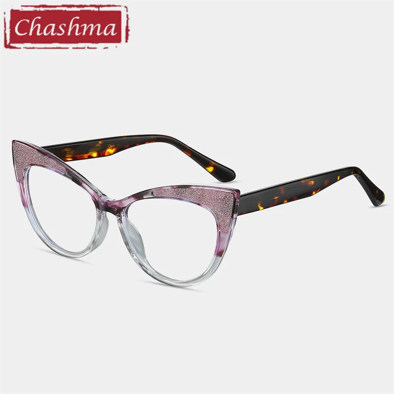 Chashma Ottica Women's Full Rim Cat Eye Tr 90 Alloy Eyeglasses 87274 Full Rim Chashma Ottica Purple Leopard  