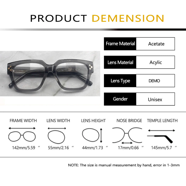 Esnbie Unisex Full Rim Square Brow Line Acetate Eyeglasses 912361