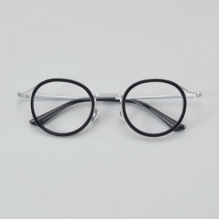 Black Mask Unisex Full Rim Round Titanium Acetate Eyeglasses 6016 Full Rim Black Mask   