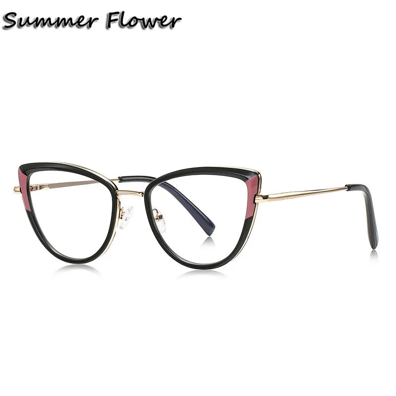 Summer Flower Women's Full Rim Cat Eye Tr 90 Titanium Eyeglasses 31274