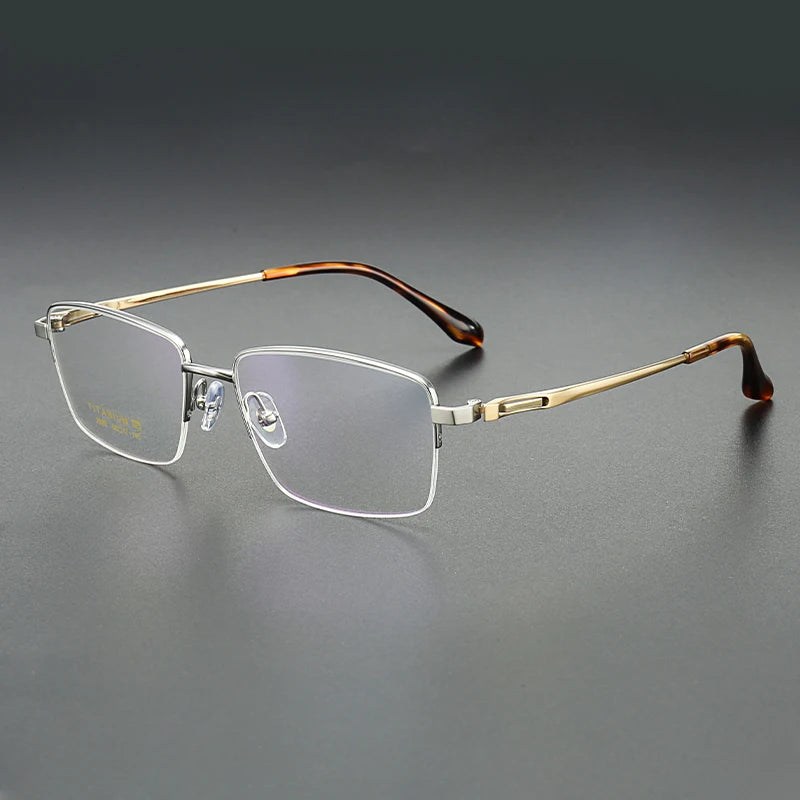 Muzz Men's Semi Rim Polygon Square Titanium Eyeglasses 82928