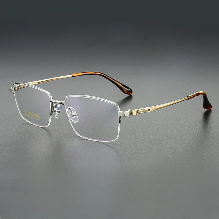 Muzz Men's Semi Rim Polygon Square Titanium Eyeglasses 82928