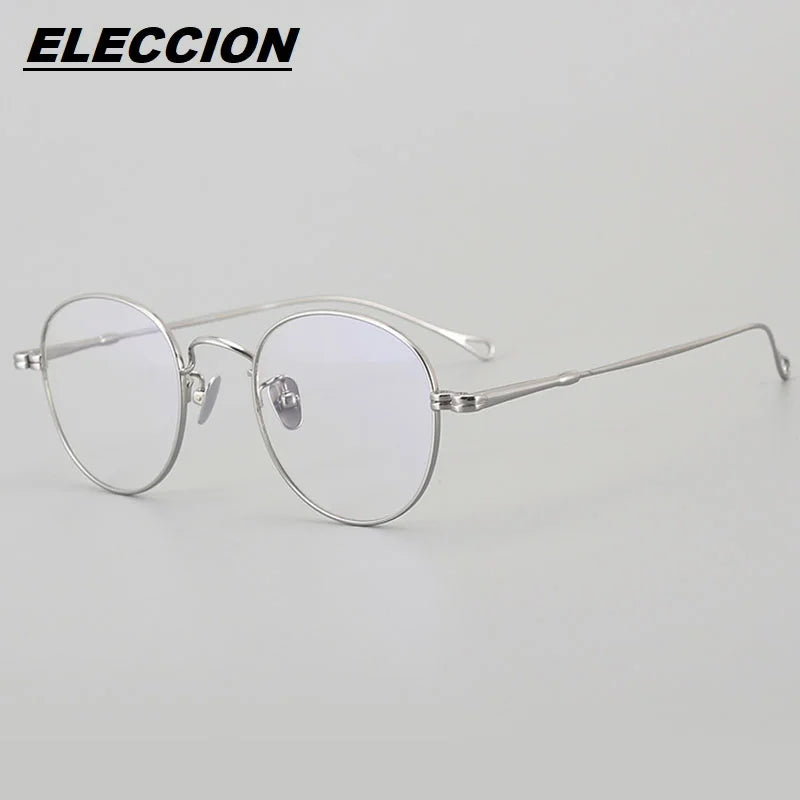 Eleccion Unisex Full Rim Oval Round Titanium Eyeglasses 44303 Full Rim Eleccion Silver CHINA