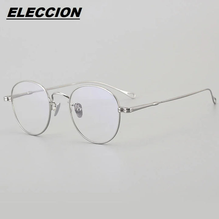 Eleccion Unisex Full Rim Oval Round Titanium Eyeglasses 44303 Full Rim Eleccion Silver CHINA