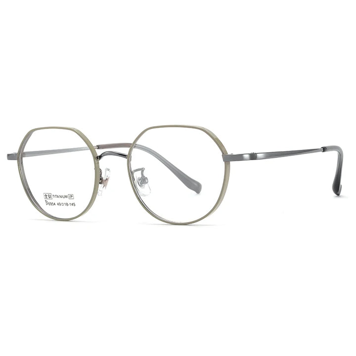 Bclear Unisex Full Rim Small Flat Top Round Titanium Eyeglasses 6954 Full Rim Bclear Green Gray  