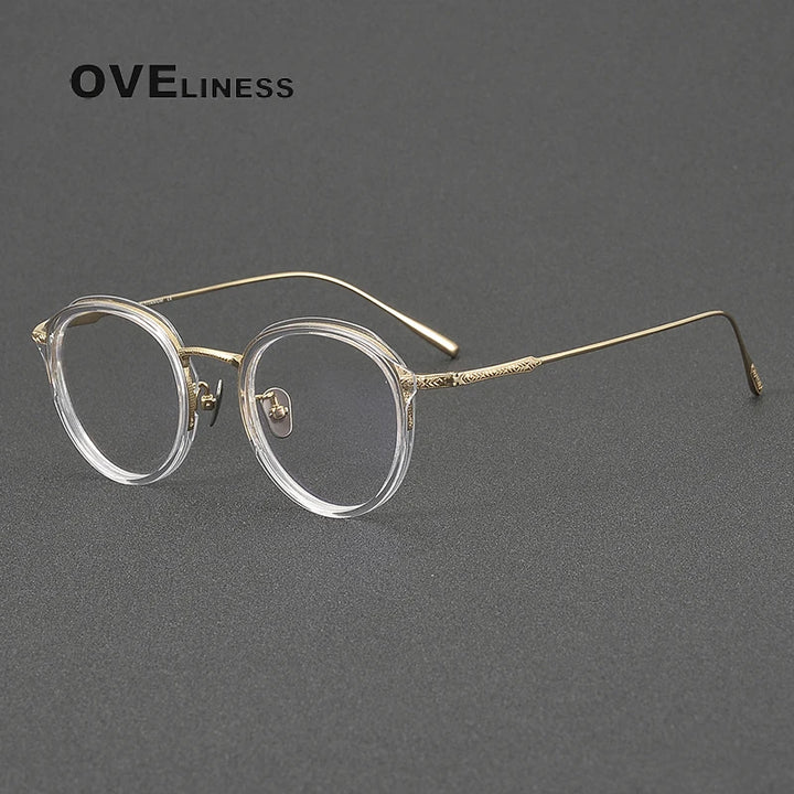 Oveliness Women's Full Rim Oval Acetate Titanium Eyeglasses 88114 Full Rim Oveliness transparent gold