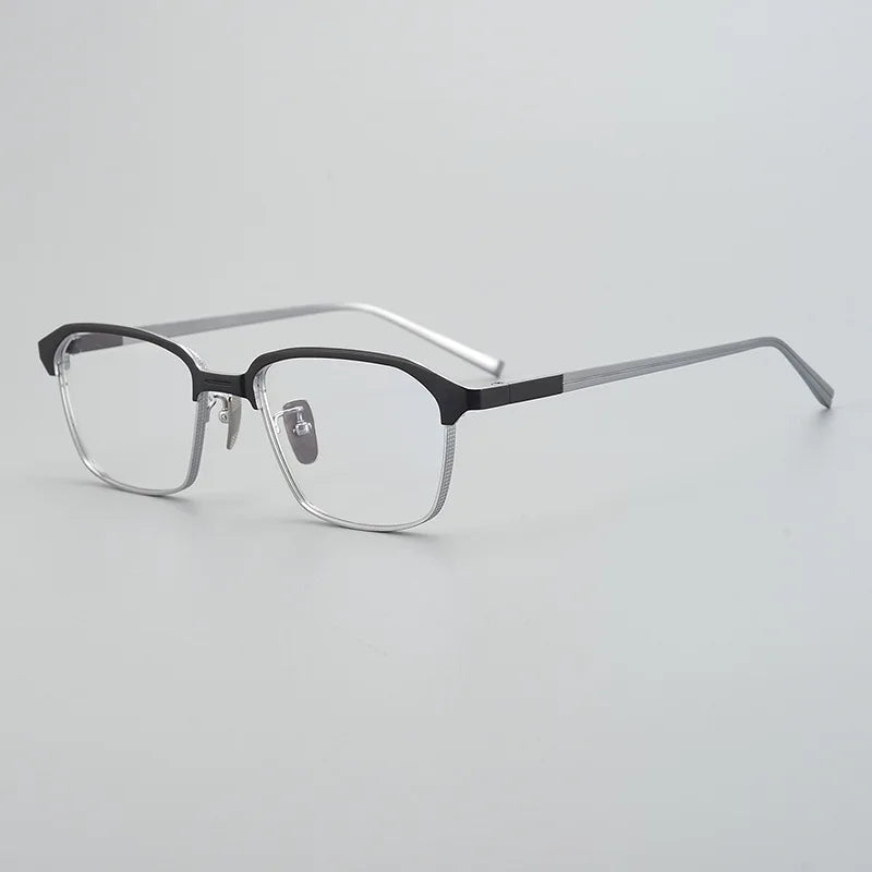 Black Mask Unisex Full Rim Big Square Titanium Eyeglasses 49024 Full Rim Black Mask Black-Silver  