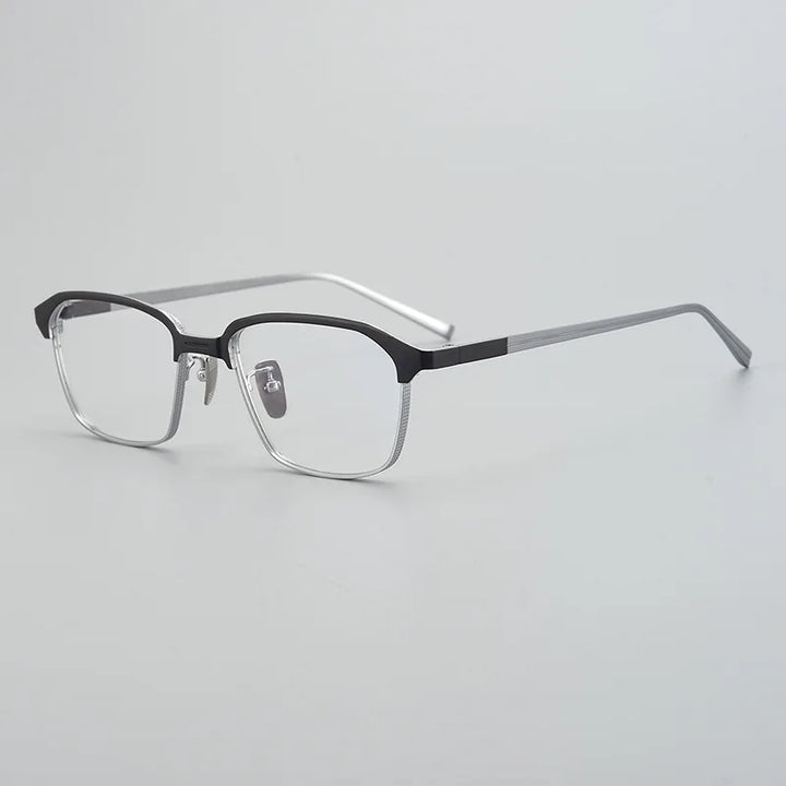 Black Mask Unisex Full Rim Big Square Titanium Eyeglasses 49024 Full Rim Black Mask Black-Silver  