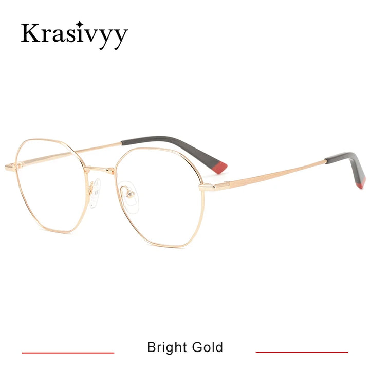 Krasivyy Women's Full Rim Flat Top Oval Titanium Eyeglasses 16425 Full Rim Krasivyy Bright  Gold  