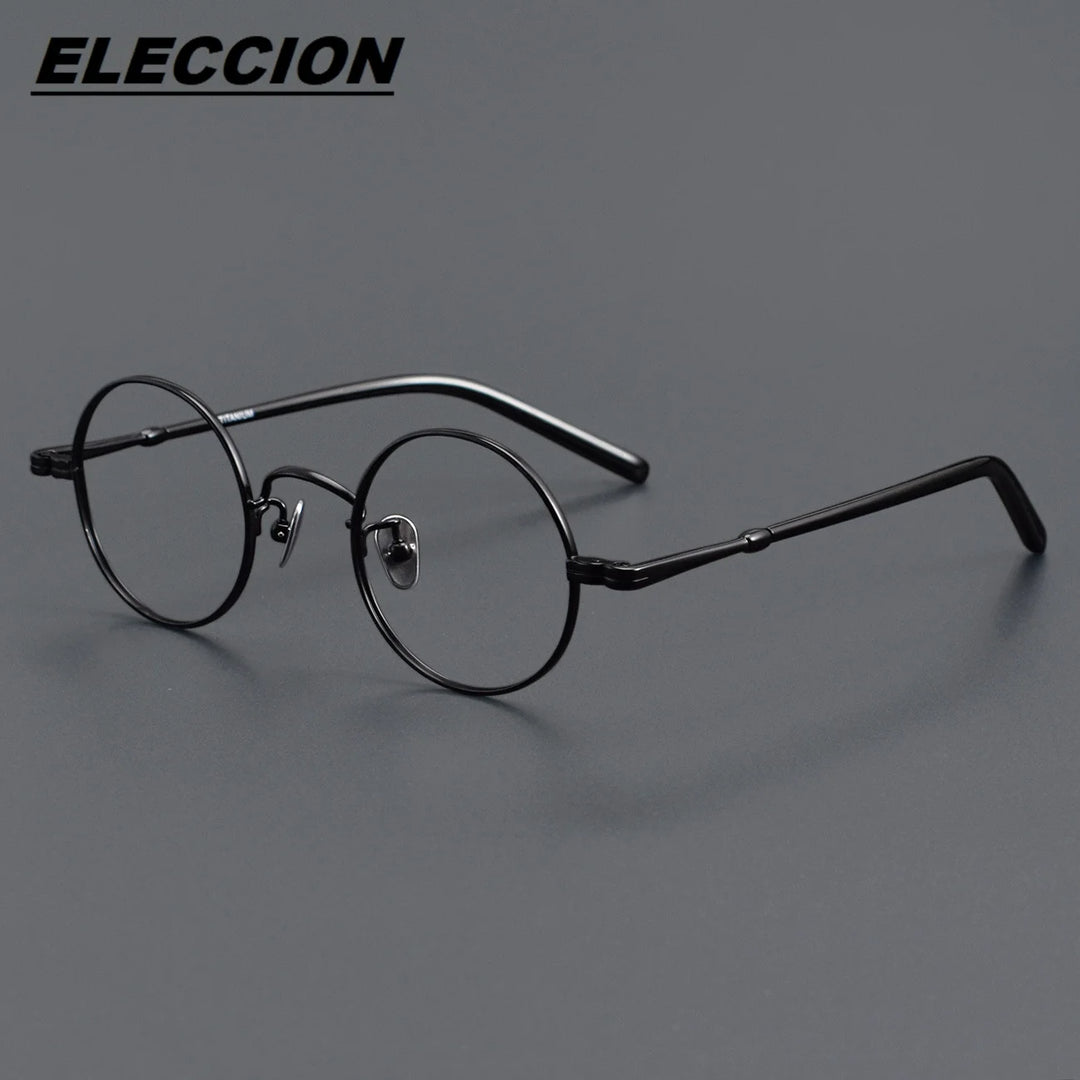 Eleccion Women's Full Rim Round Titanium Eyeglasses 12605 Full Rim Eleccion Black CHINA