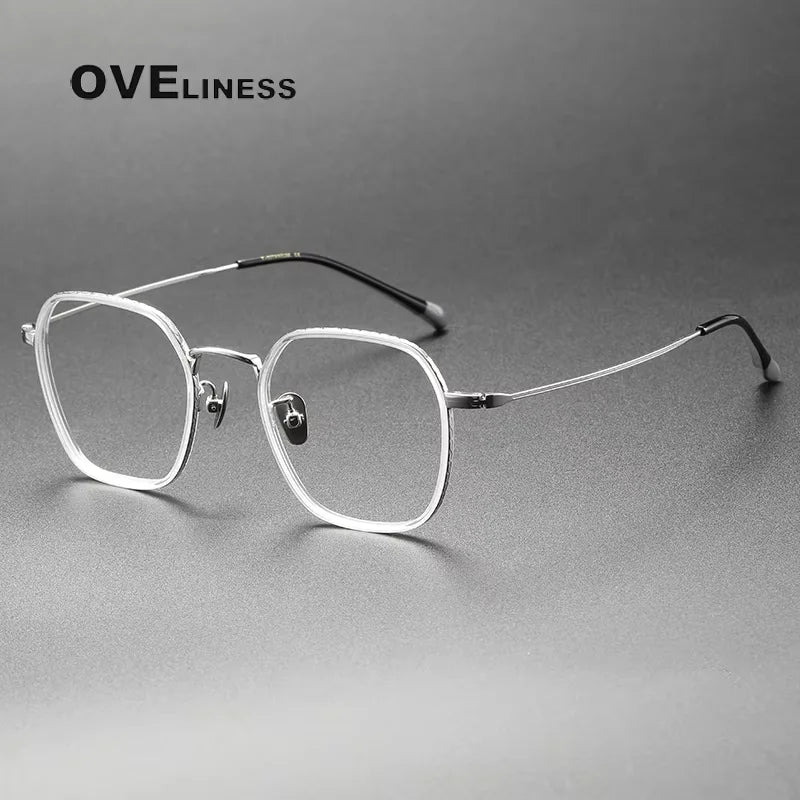 Oveliness Unisex Full Rim Square Titanium Acetate Eyeglasses 8505 Full Rim Oveliness transparent silver  