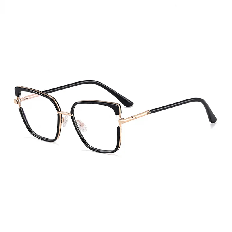 Ralferty Women's Full Rim Big Square Tr 90 Acetate Eyeglasses R83602 Full Rim Ralferty C1 Black CHINA 