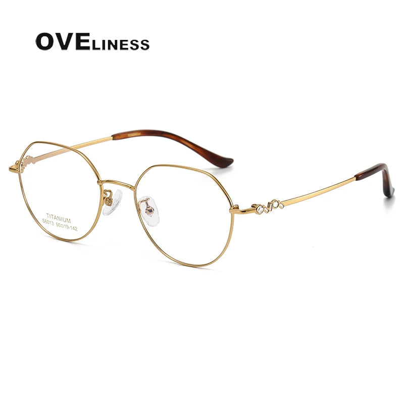 Oveliness Women's Full Rim Flat Top Oval Titanium Eyeglasses 6013 Full Rim Oveliness gold  