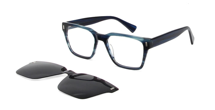 Esnbie Men's Full Rim Square Acetate Eyeglasses Clip On Sunglasses 811211
