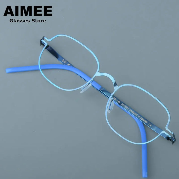 Aimee Women's Full Rim Square Oval Screwless Steel Eyeglasses 13547 Full Rim Aimee Blue  