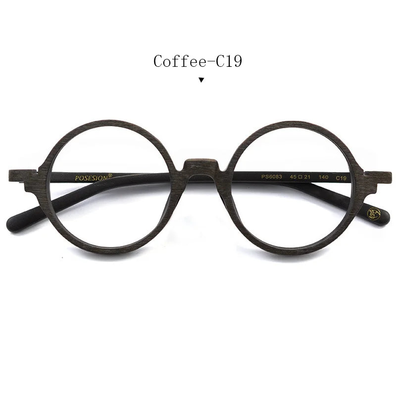 Hdcrafter Women's Full Rim Round Wood Titanium Alloy Eyeglasses 88341