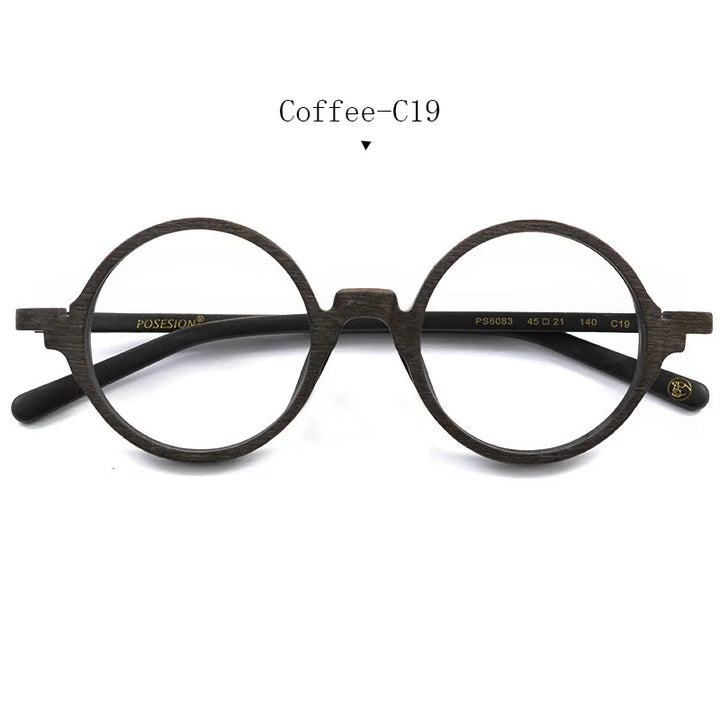 Hdcrafter Women's Full Rim Round Wood Titanium Alloy Eyeglasses 88341