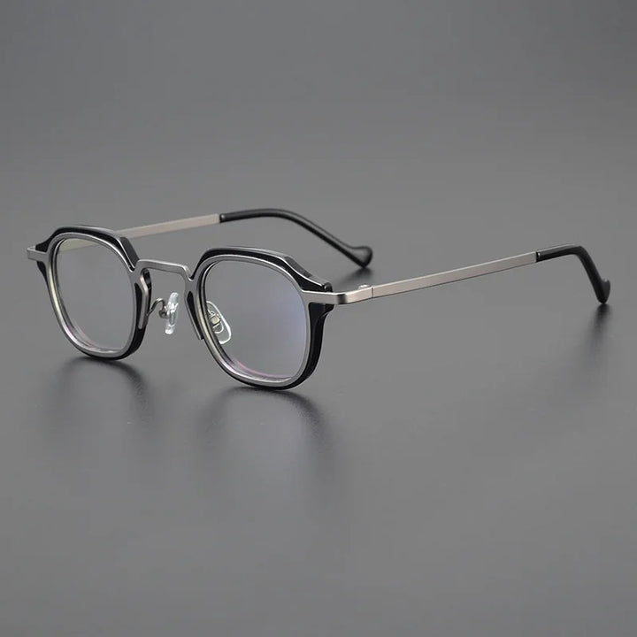 Hewei Unisex Full Rim Round Acetate Titanium Eyeglasses 1314157 Full Rim Hewei black silver  