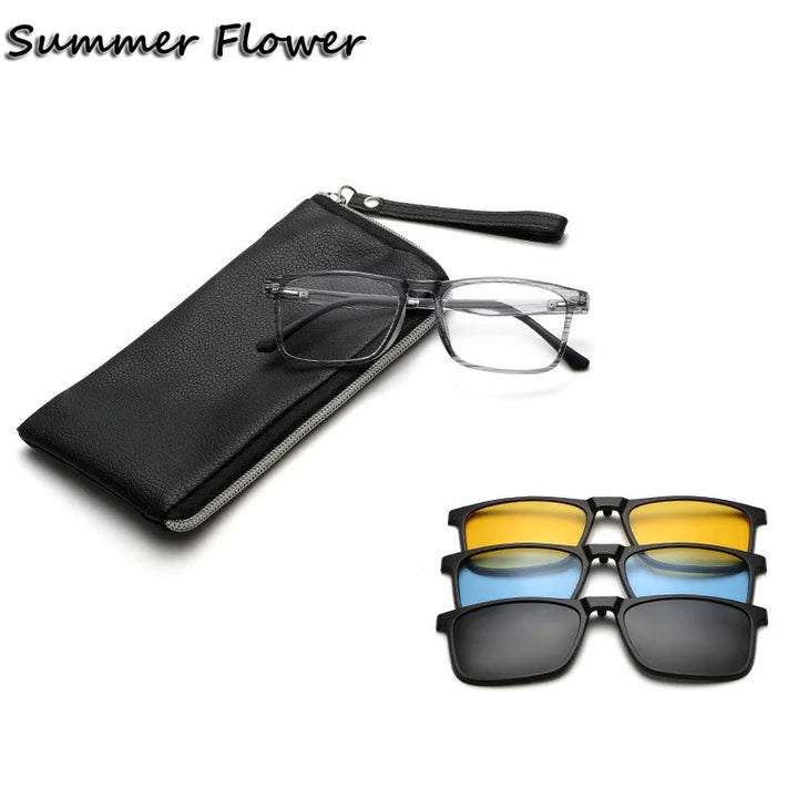 Summer Flower Unisex Full Rim Square Tr 90 Titanium Eyeglasses Clip On Sunglasses  62114